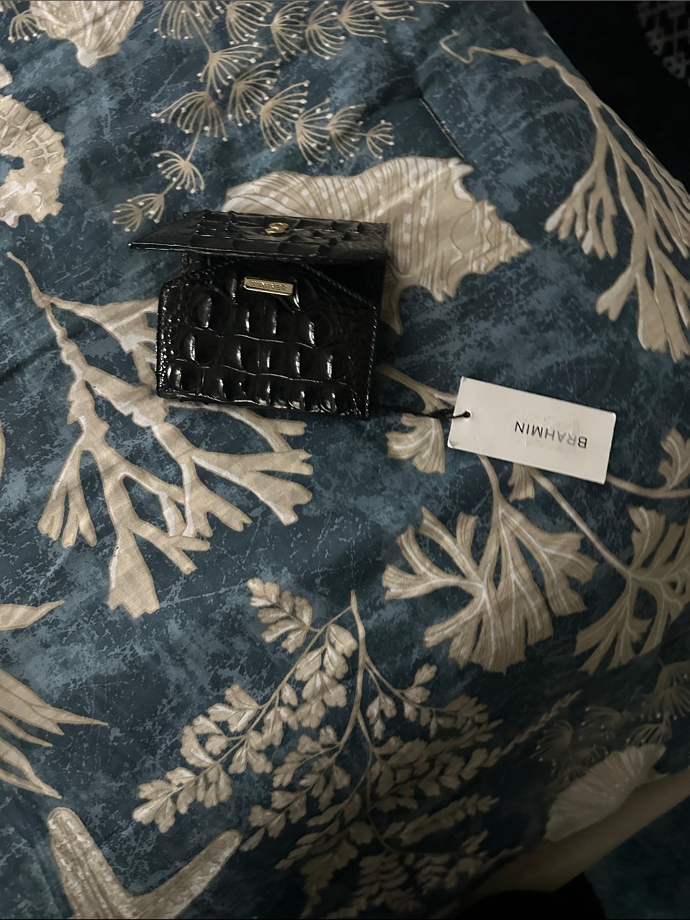 Brahmin Black Croc-Embossed Mini Card Case